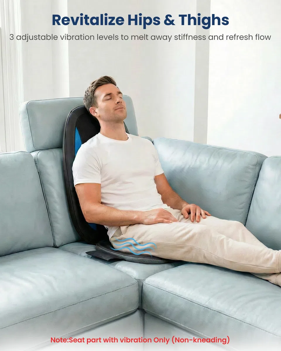 COMFIER Shiatsu Massagesitzauflage, Rückenmassagegerät mit Wärme & Vibrationsfunktion, Entspannung für Nacken, Schulter und Rücken, Massagematte für Zuhause und Büro, Geschenk für Männer und Frauen