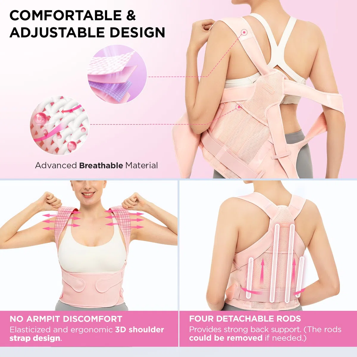 Vicorrect Posture Corrector für Frauen und Männer: Rückenstützband zur Linderung von Schmerzen im oberen Rücken und in den Schultern (Rosa, M)