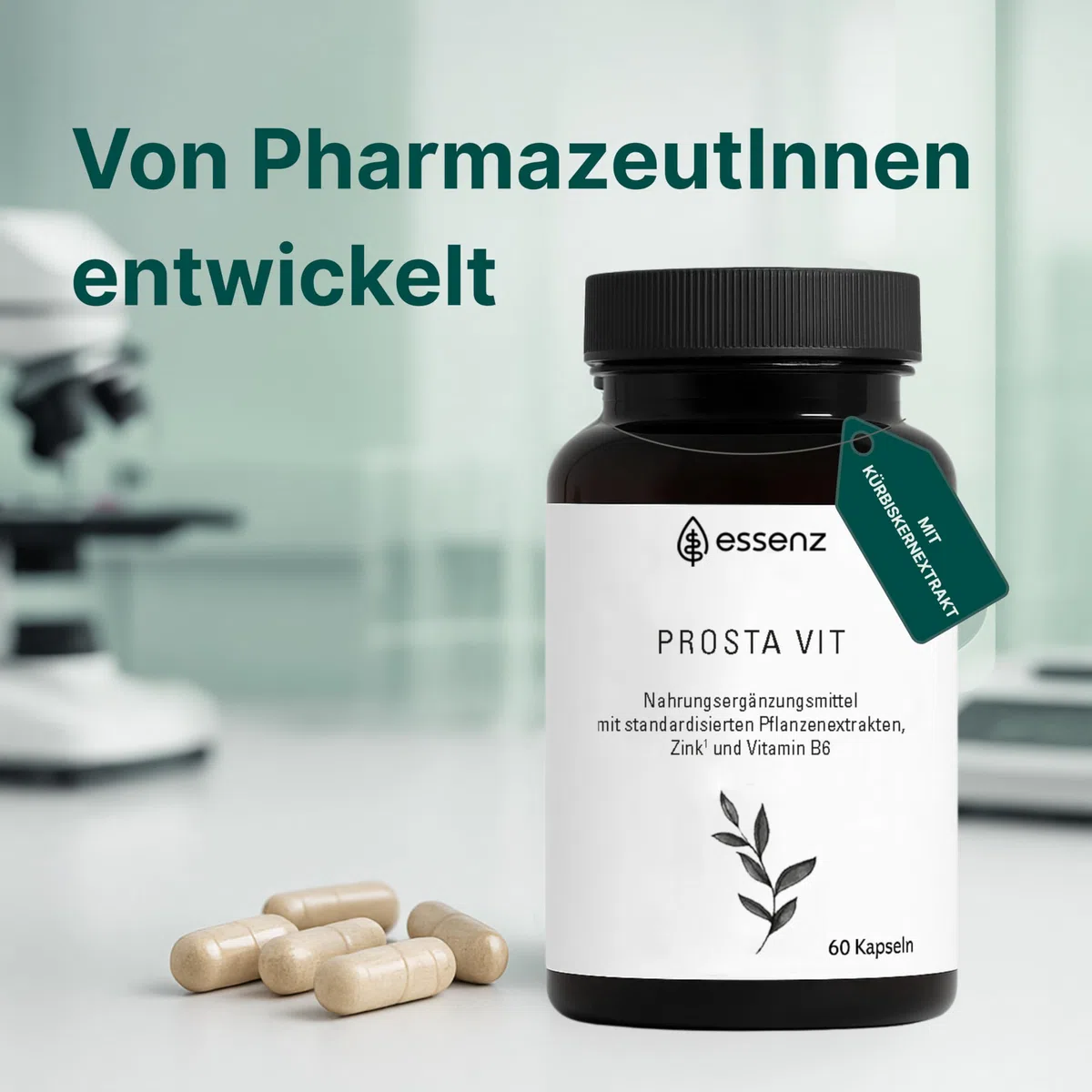ESSENZ - Prosta Vit 2x60 Kapseln - Natürliche Prosta Vit Kapseln mit Kürbiskern-, Sägepalm- & Brennnesselwurzelextrakt. Zur Förderung des Wohlbefindens