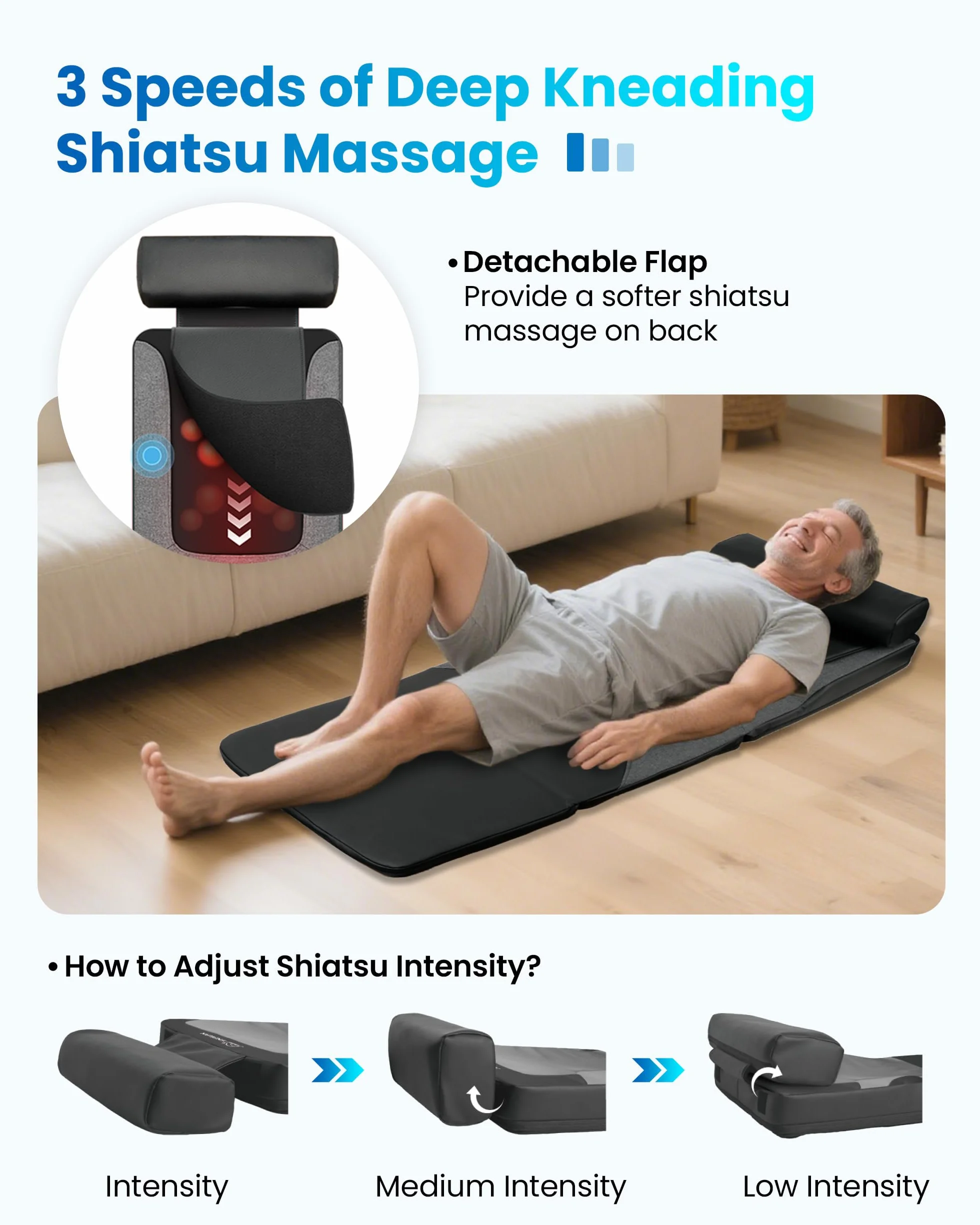 COMFIER Massagematte für den ganzen Körper, Wärmefunktion, Shiatsu-Rückenmassage, tiefenwirksame Knetmassage und Vibration, geeignet für Stuhl, Sofa und Bett, Geschenk für Mama und Papa