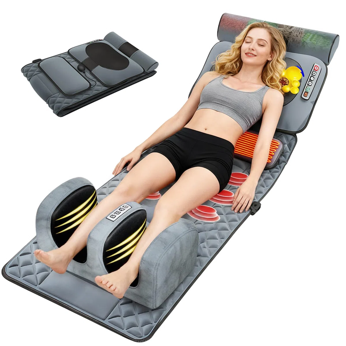 Massagematte Ganzkörpermassage, Massagematte Elektrisch mit Wärmefunktion-9 Einstellbare Modi, Abnehmbarer Massageauflage für Kopf/Nacken/Taillen/Rücken/Hüft/Beinmassage