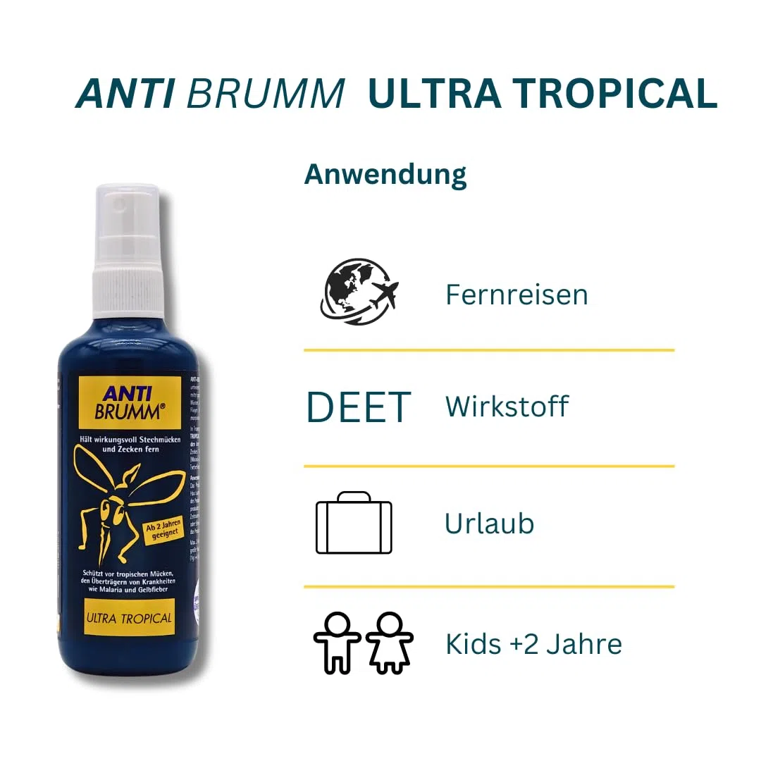 Anti Brumm Ultra Tropical 3x 150 ml I Schutz vor tropischen Mücken I Insektenrepellent I Mückenspray I Abwehr von Mücken und Zecken I Urlaub, Fernreisen I Deet I Spar-Set plus Pharma Perle give-away