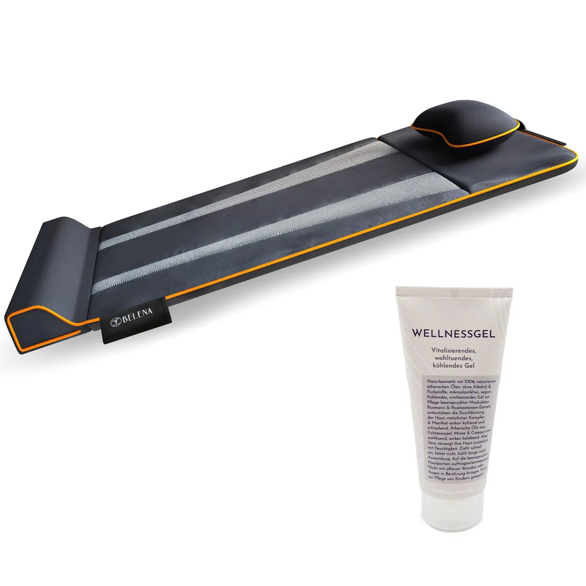 Belena Air Stretch mit Wellnessgel - Das Original aus dem TV - Entspannungsset für Zuhause - Elektronische Stretch & Massagematte mit Wärmefunktion + Kühlendes Wellnessgel