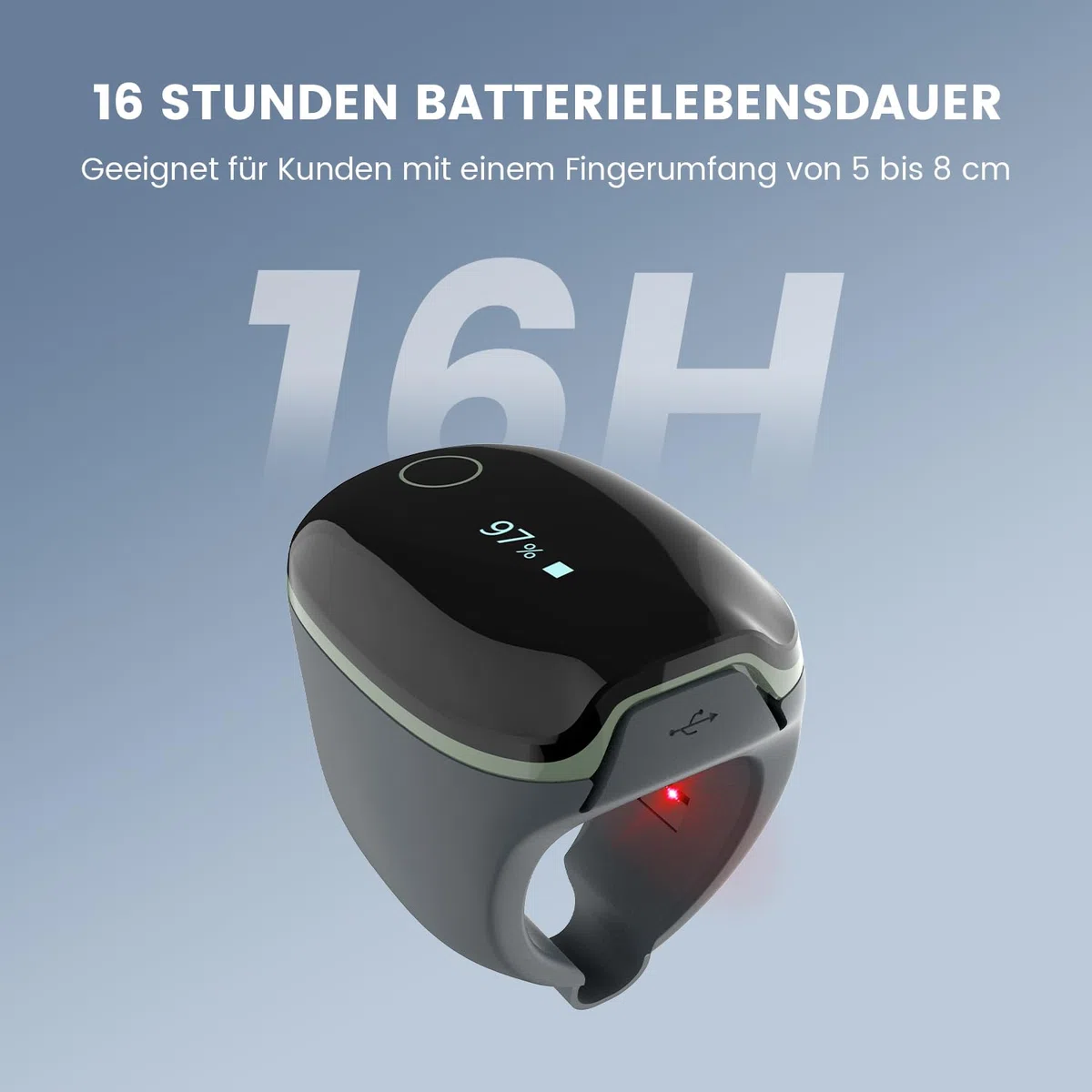 ViATOM O2ring Bluetooth Oximeter, Pulsoximeter Fingertip für kontinuierliche Überwachung nachts, Schlafoximeter zur Messung von SpO2 & Herzfrequenz (Erweiterte Funktionen)