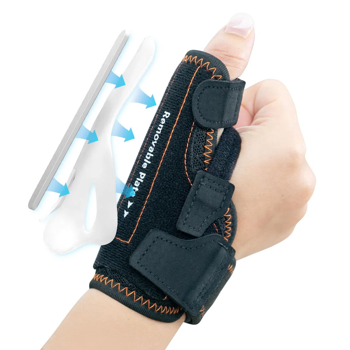 CURECARE Daumenbandage Rechts und Links, Abnehmbare Daumenschiene (S/M) | 3-Stufige Stabilität, Tag/Nacht Stütze, Atmungsaktiv, Leicht, Daumenorthese für CMC, De Quervain, Orthese Daumensattelgelenk