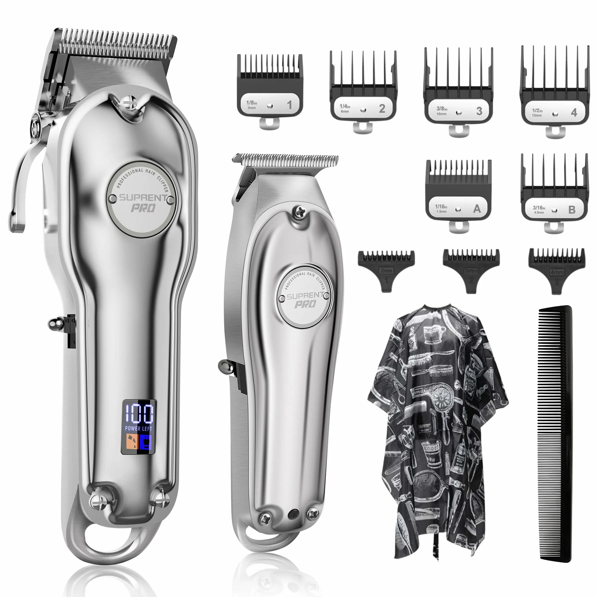 SUPRENT Haarschneidemaschine Profi-elektrischer Haar und Bartschneider Haarschneider Herren/Kinder/Frauen wiederaufladbar Haartrimmer Rasierer mit LED-Disply (Silber)