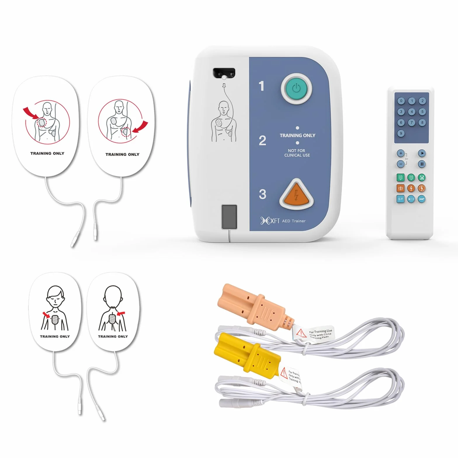 AED Defibrillator Trainer mit Fernbedienung, XFT-120C+ Erste Hilfe Lehrgerät für AED-Training, AED Trainingsgerät mit CPR-Lehrgerät Maschine, 10 Trainingsszenarien, Sprachkombination Deutsch/Englisch
