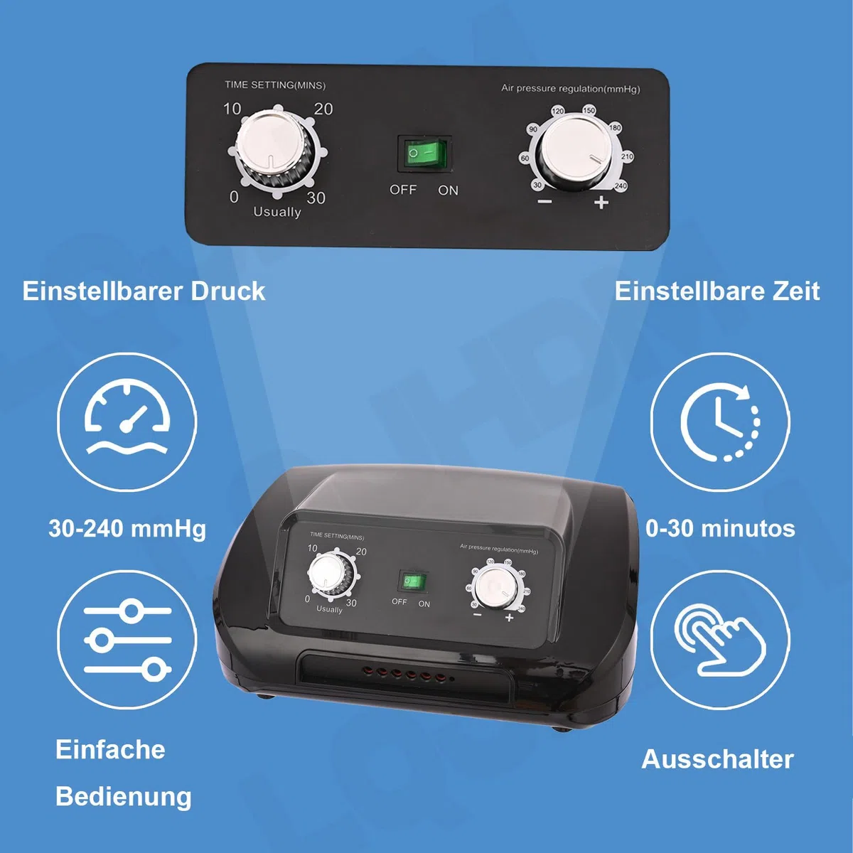 Lymphdrainage Gerät für Beine und Bauch, 6 Kammern Professionelles Beinmassagegerät für Lymphdrainage Lipödem, 30-240mmHg Einstellbarer Druck (Schwarz Beine, L)