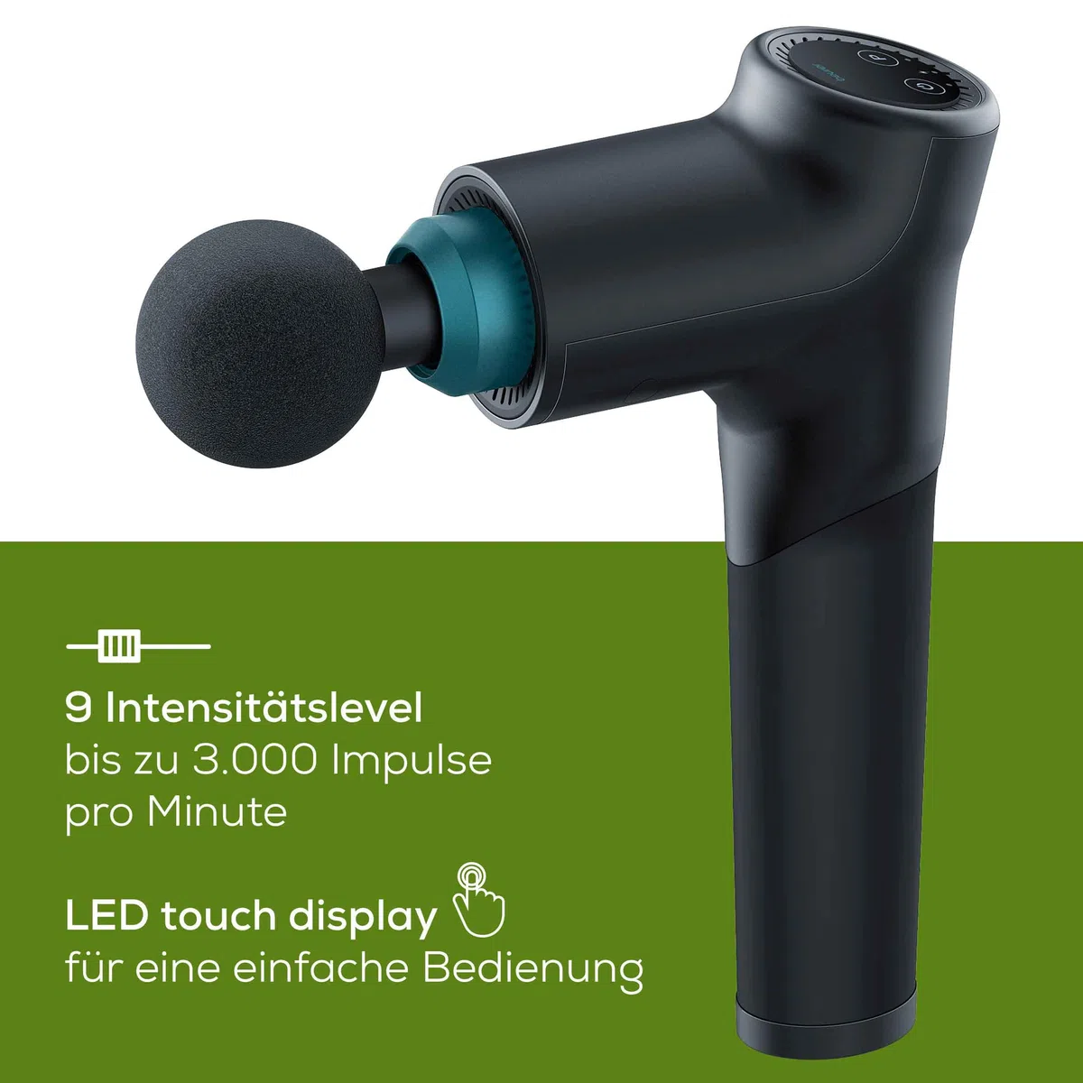 Beurer MG 185 Massagepistole, Massage Gun mit 5 Aufsätzen, kraftvolle Triggerpunktmassage, Lockerung von Verspannungen, Muskelmassagegerät mit 9 Intensitätsstufen, mit Akku