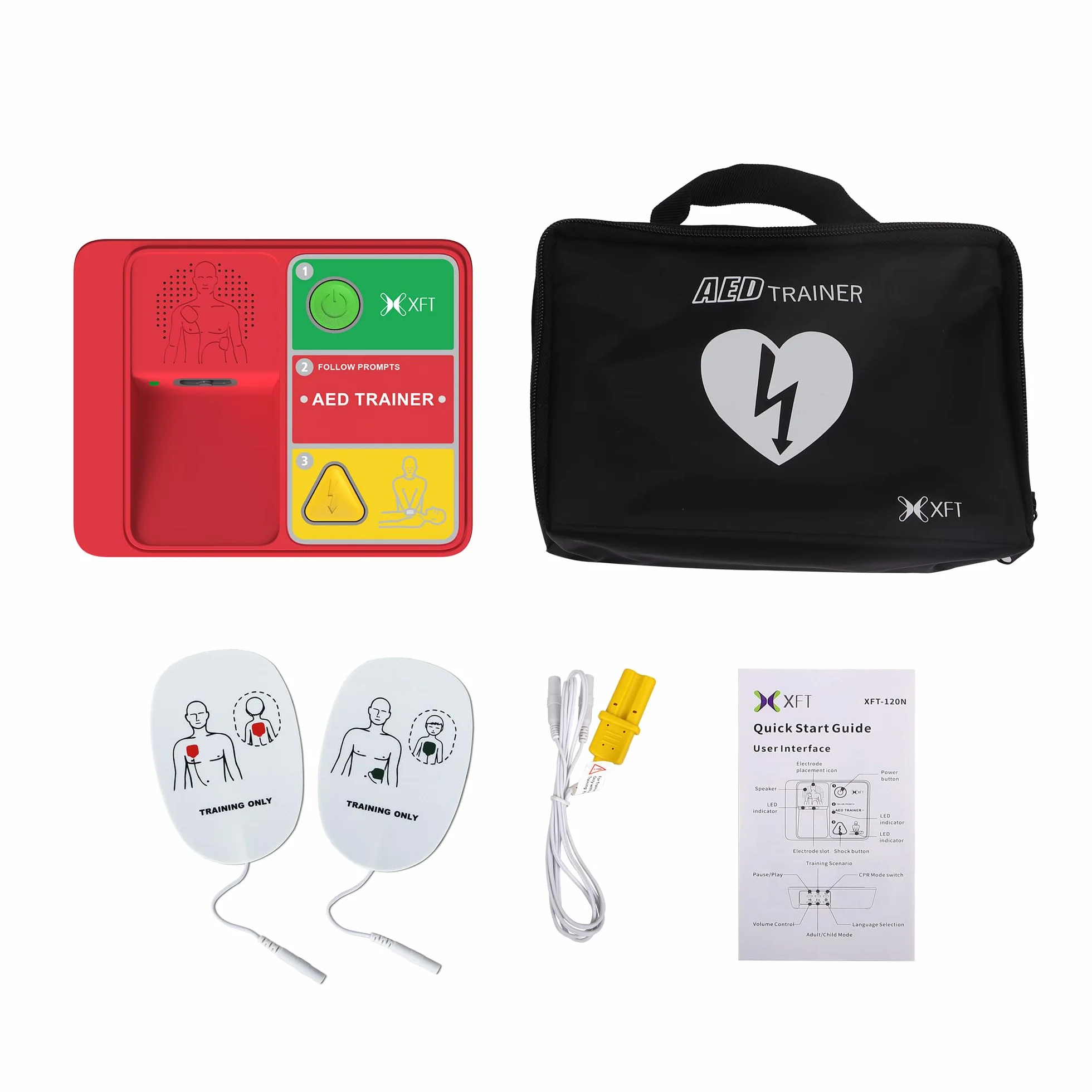 Universal Reanimations-Trainer, 5 Übungsszenarien, 4 Sprachprompts Englisch, Französisch, Spanisch, Portugiesisch (Brasilien), Defibrillator-Simulationsgerät