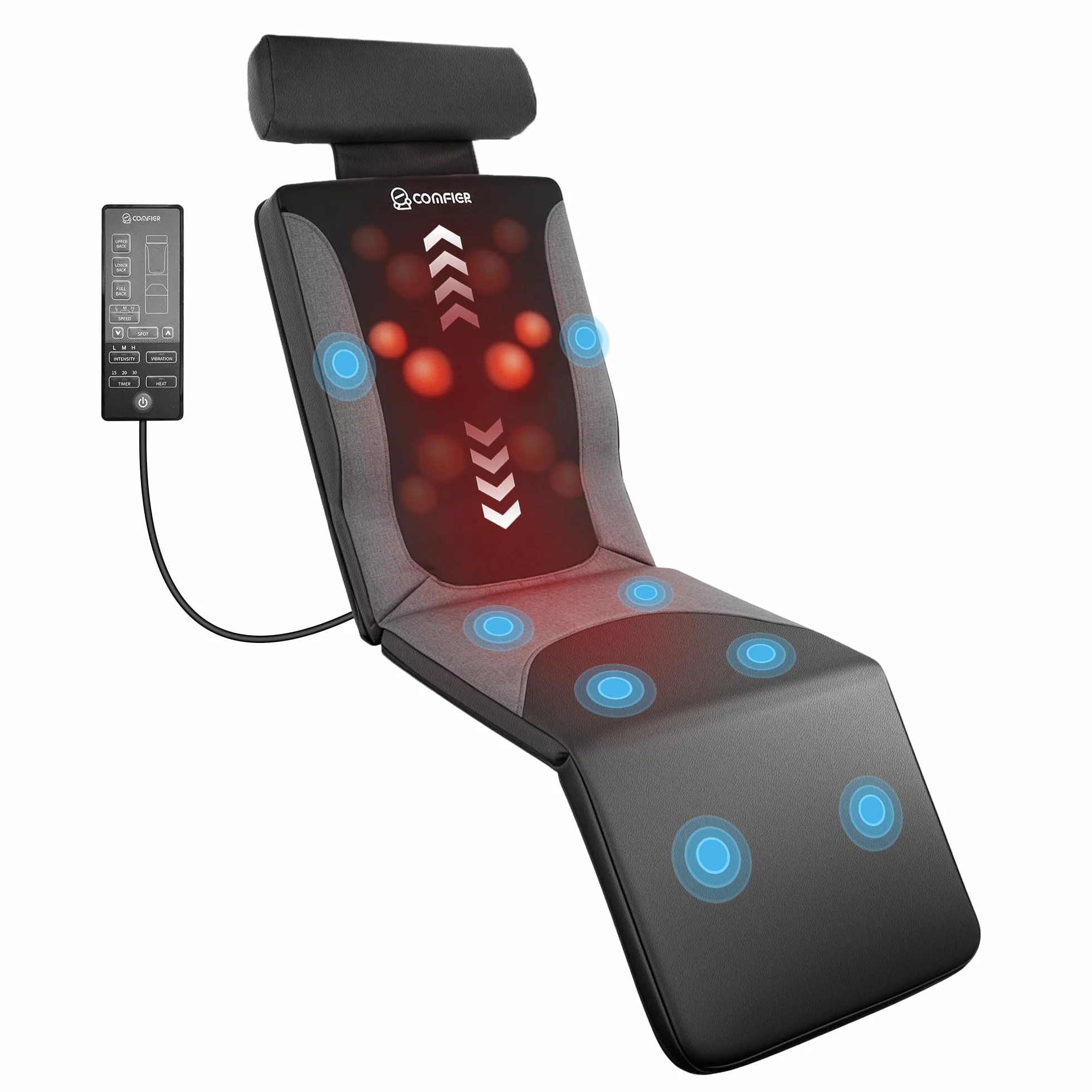 COMFIER Massagematte für den ganzen Körper, Wärmefunktion, Shiatsu-Rückenmassage, tiefenwirksame Knetmassage und Vibration, geeignet für Stuhl, Sofa und Bett, Geschenk für Mama und Papa