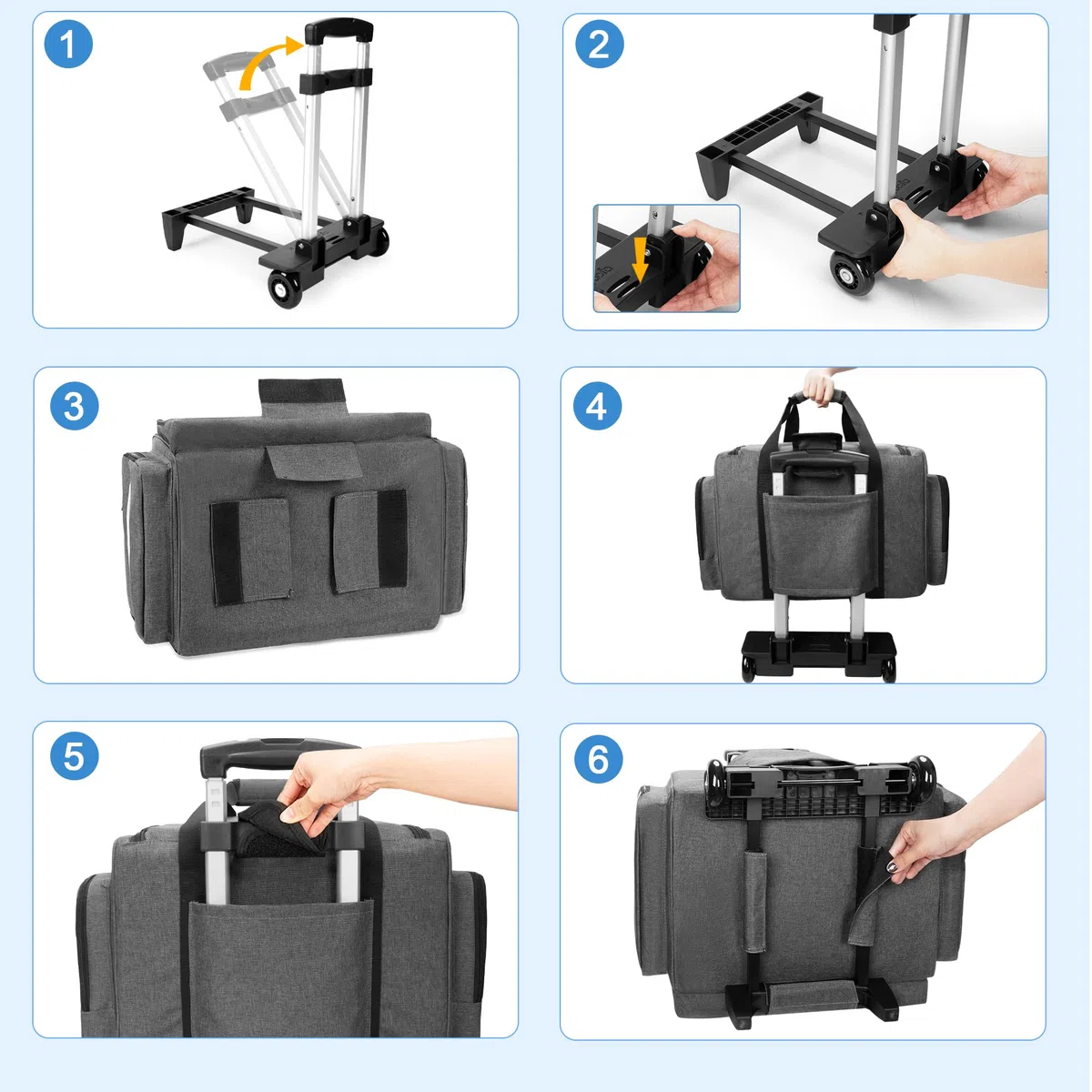 Damero Notfalltasche mit Abnehmbarem Trolley, Arzttasche mit Rollen für medizinische Geräte, Erste Hilfe Tasche für Krankenschwestern, Ärzte, Rettungssanitäter, EMS, Grau