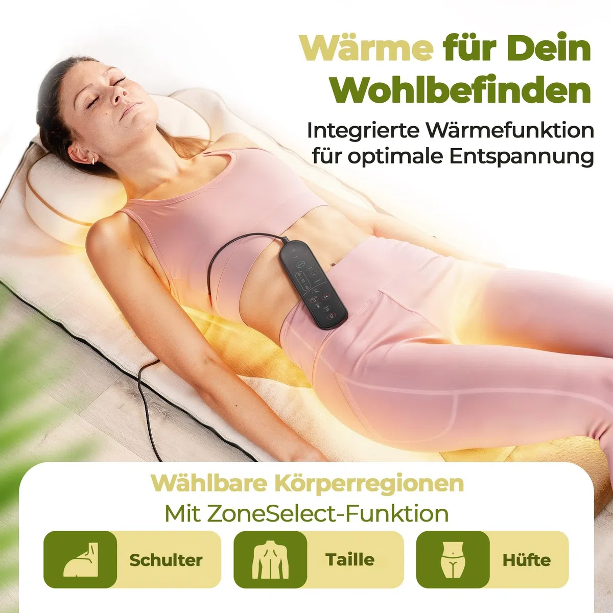 VitaStretch - Elektrische AirStretch Massagematte aus Leinen | 4 Programme für Rücken, Schulter, Hüfte | Wärmefunktion, Timer