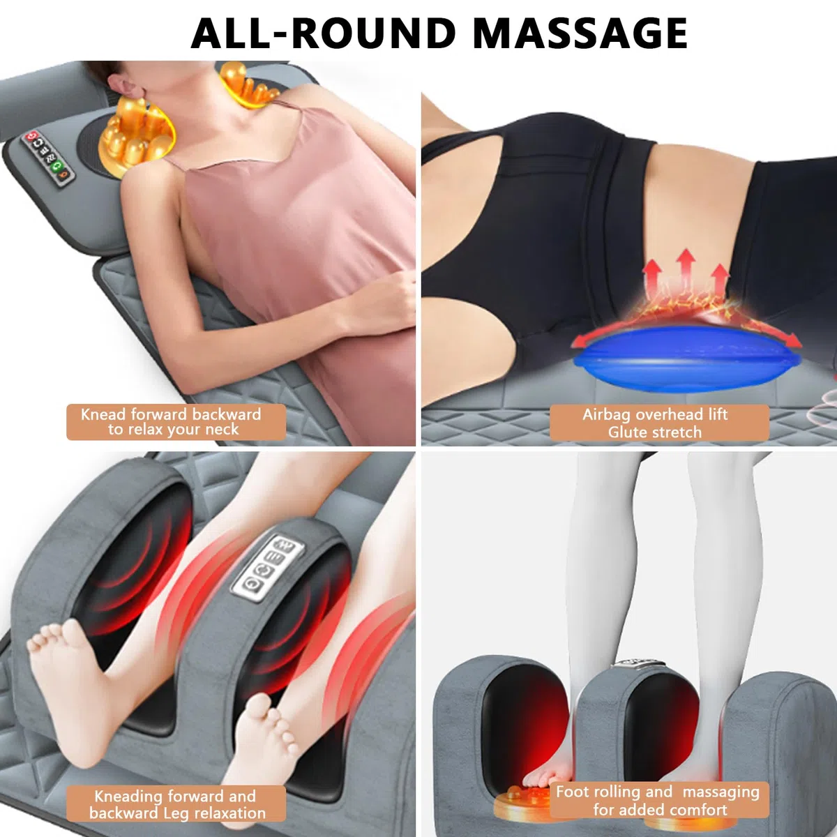 Massagematte Ganzkörpermassage, Massagematte Elektrisch mit Wärmefunktion-9 Einstellbare Modi, Abnehmbarer Massageauflage für Kopf/Nacken/Taillen/Rücken/Hüft/Beinmassage