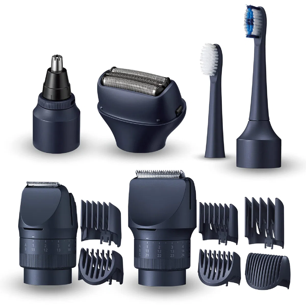 Panasonic MULTISHAPE modulares Körperpflege-System für Männer, Bart-/Haartrimmer, Bart-/Haar-/Körpertrimmer, 3-Klingen-Scherkopf, elektrische Zahnbürste & Nasen-/Ohren-/Augenbrauentrimmer Aufzatz