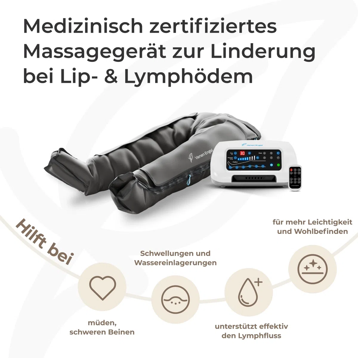 Venen Engel 6 Premium Medical mit Lymph-Flow Pants | 6 Massageprogramme | Medizinisch zertifiziert bei venösen lymphatischen Beschwerden | Cellulite behandeln | ergänzend zu Lymphdrainage