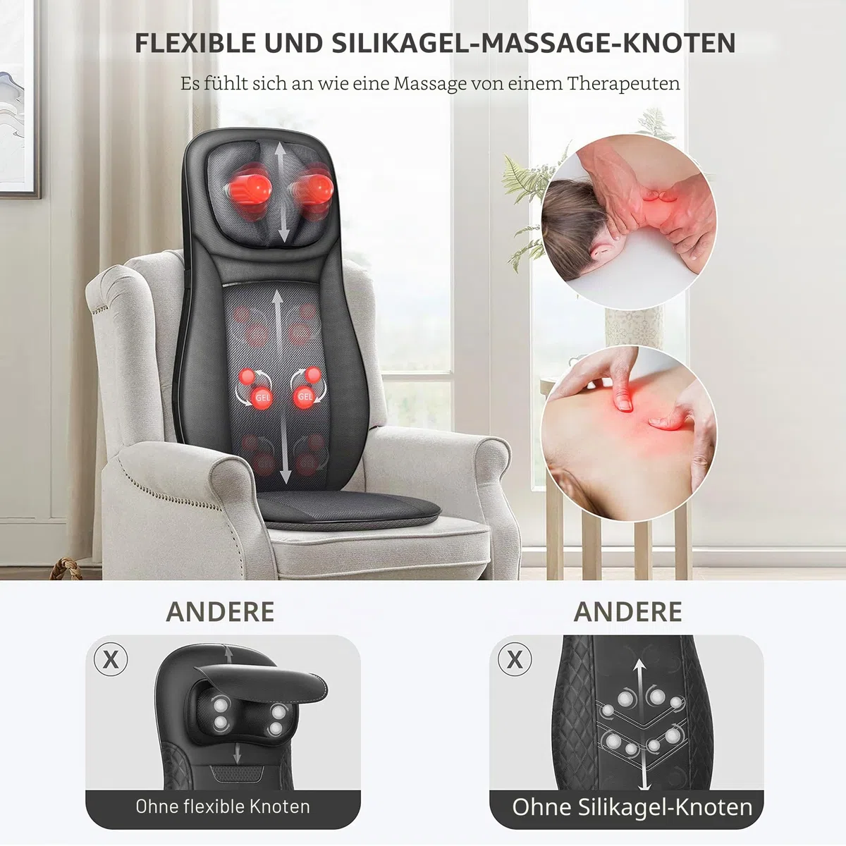 Snailax Massagesitzauflage mit Wärmefunktion, Shiatsu Massageauflage Rückenmassagegerät mit Kneten Vibration Ganzkörpermassage, Massagegerät für Rücken Gesäß, Geschenke für Männer/Frauen