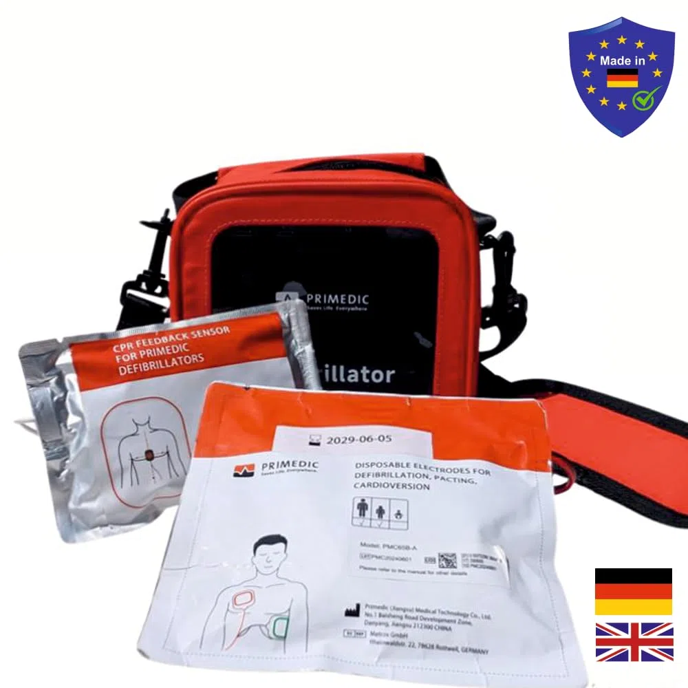 myPAD Heimdefibrillator AED für zuhause, Familie & Freizeit, 4 J. MedX5 Servicegarantie, vollautomatische Schockabgabe, LED-Grafik, für Kleinkinder Erwachsene, Komplettset