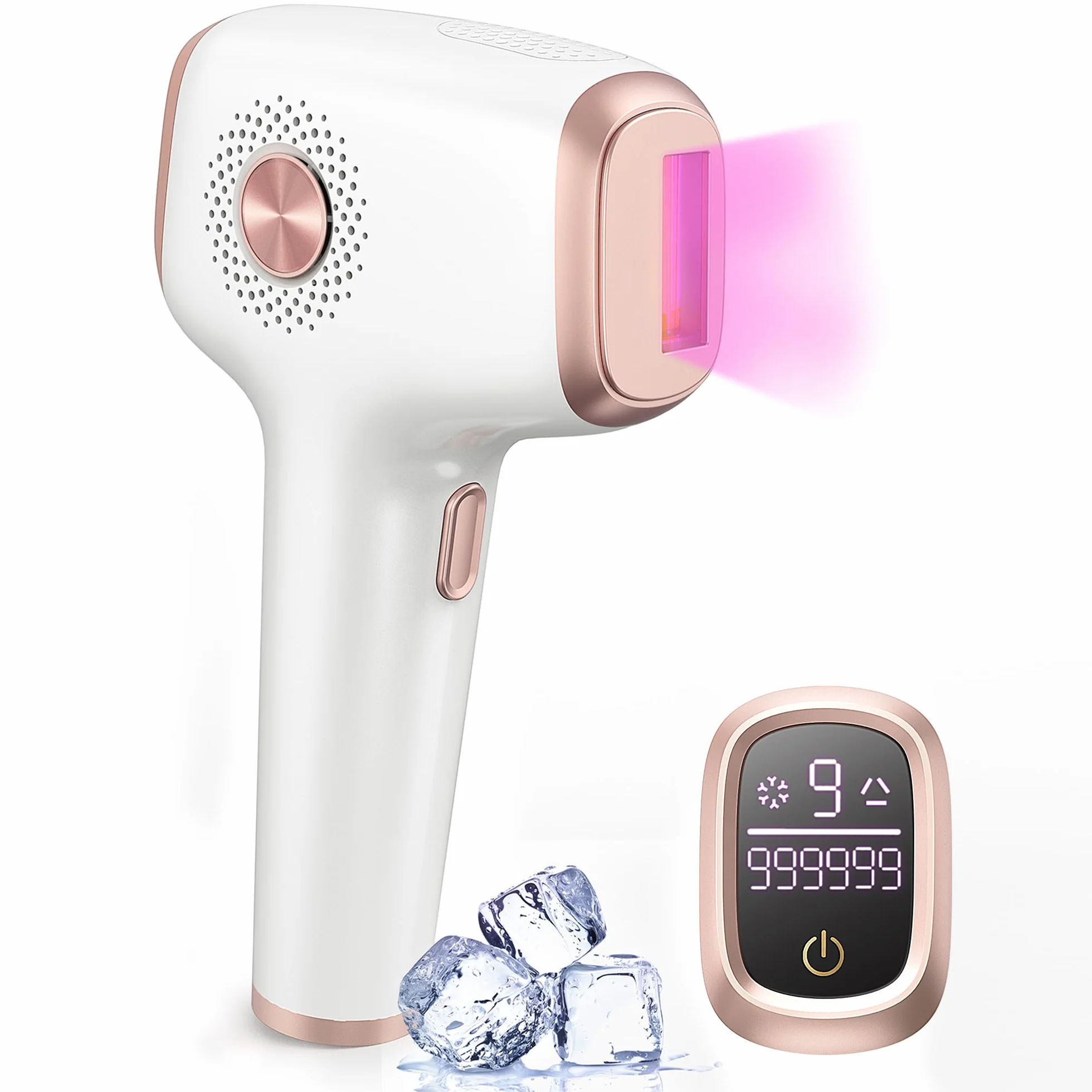 IPL Geräte Haarentfernung mit Kühlung Funktion 999.999 Lichtimpulse,Schmerzfreie Laser Haarentfernungsgerät 9 Energiestufen für Gesich Bikinibereich Körper