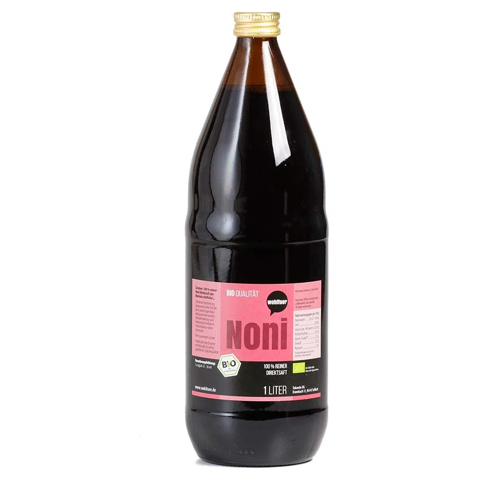 6 Flaschen a 1l Noni Frischpflanzensaftsaft in Bio Qualität, 100% Direktsaft in der Glasflasche