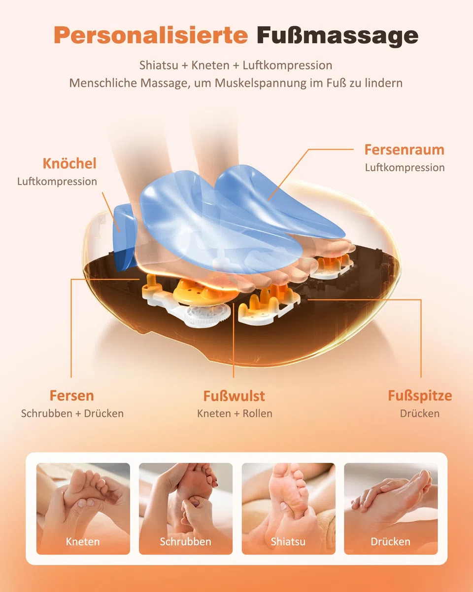 KNQZE Fußmassagegerät, Fussmassagegerät Elektrisch mit Wärmefunktion, Tiefenknet Shiatsu fußmassage für Plantarfasziitis & Neuropathie, Geschenke für Mama Frauen, Männer, Bis Schuhgröße 47