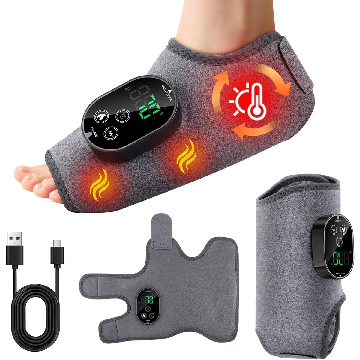 Fussmassagegerät, Fußmassagegerät mit Wärme und Massage, Kabellos Wiederaufladbar mit Kompression, Einstellbare Intensität zur Linderung Fußermüdung, Schwellung Achillessehnen-Beschwerden,Cordless
