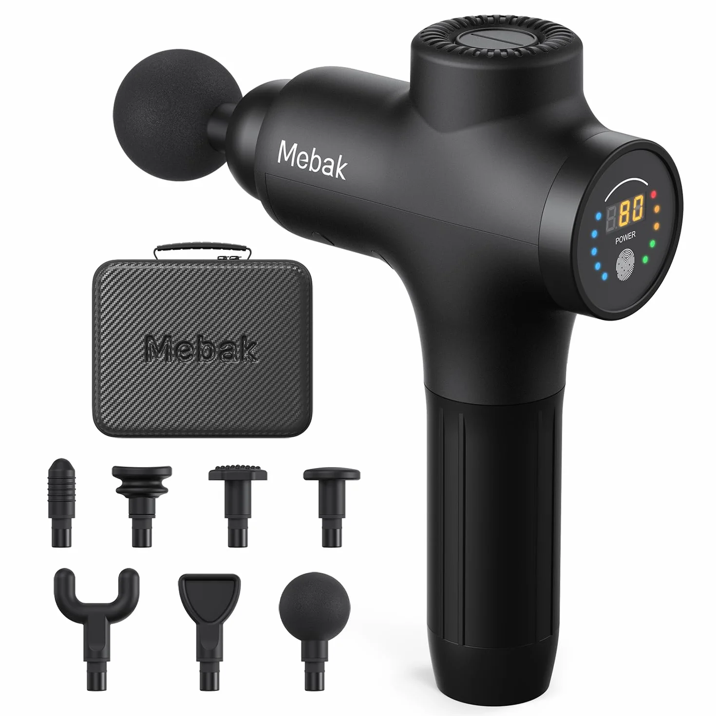 Mebak 3 Massagepistole Massagegerät Massage Gun Muskel 3200U/min 12MM Amplitude Elektrisches Handmassagegerät Faszien Tiefengewebe Tragbares für Nacken Rücken Körper mit 7 Köpfen 5 Stufen 2600mAh Akku