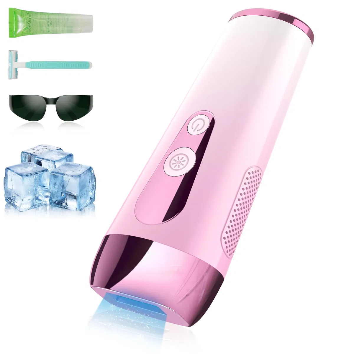 IPL Geräte Haarentfernung mit Kühlung Funktion, Schmerzfreie Laser Haarentfernungsgerät zu Hause 5 Energiestufen für Gesich Bikinibereich Körper - Rosa