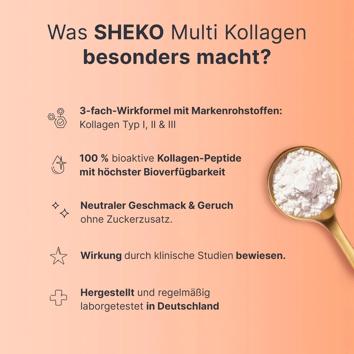 SHEKO Premium Kollagen Pulver 3x 450g - Natürliches Bioaktives Kollagen Hydrolysat - Peptide Typ 1, 2, 3 - Collagen Pulver - Reinste Qualität - Optimale Löslichkeit - Proteinpulver - Made in Germany