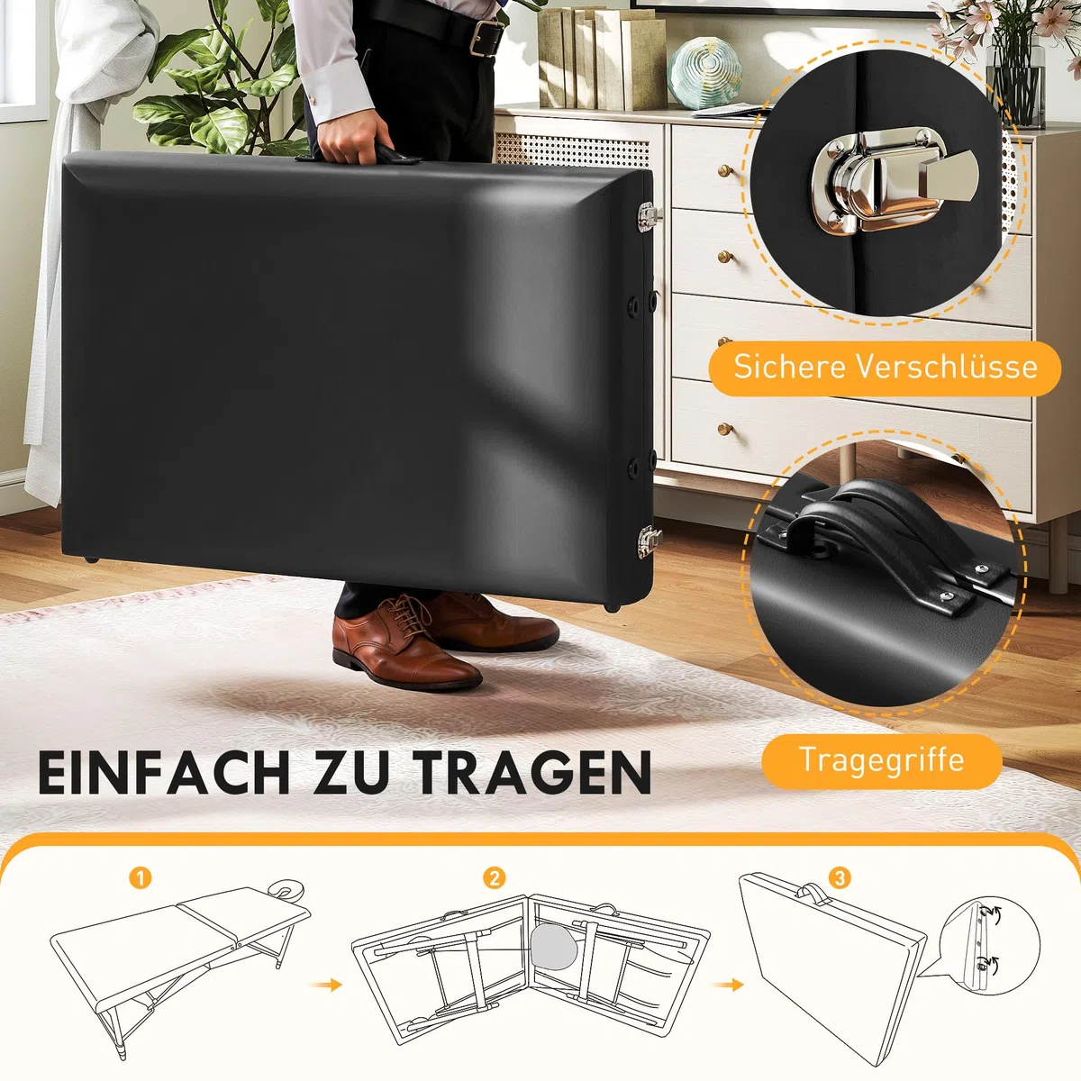 HOMCOM Mobile Massageliege 2 Zonen Klappbar Massagetisch Höhenverstellbar Massagebank 70 cm Breit mit Kopfstütze, Holzfüßen Massagebett Kosmetikliege Schwarz