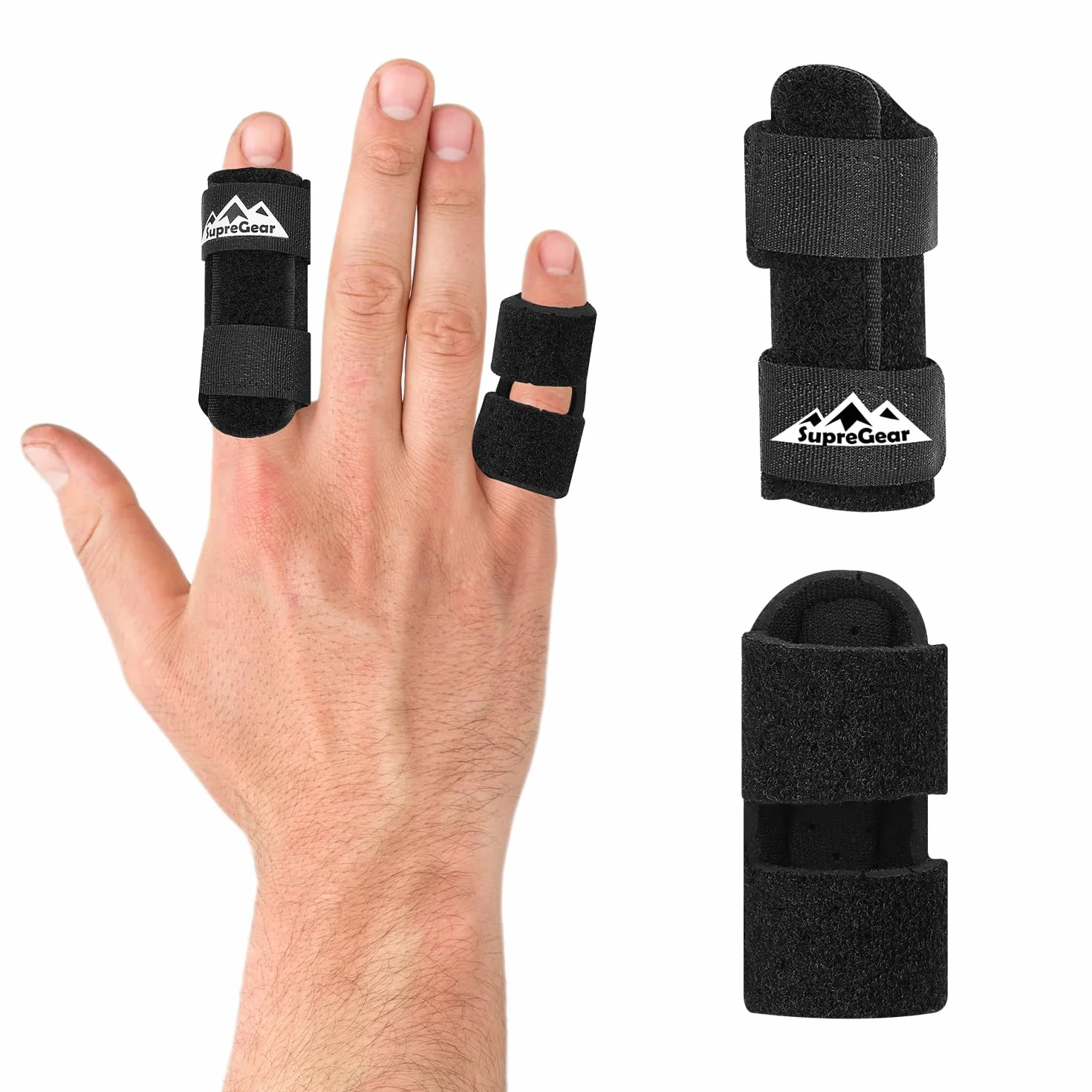 supregear Fingerschienen, 2 Stück Verstellbare Fingerstütze, Bequemer Finger Stabilisator für Gebrochene, Verstauchte, Arthritis, Sehnenentzündung und Geschwollene Finger, Schwarz