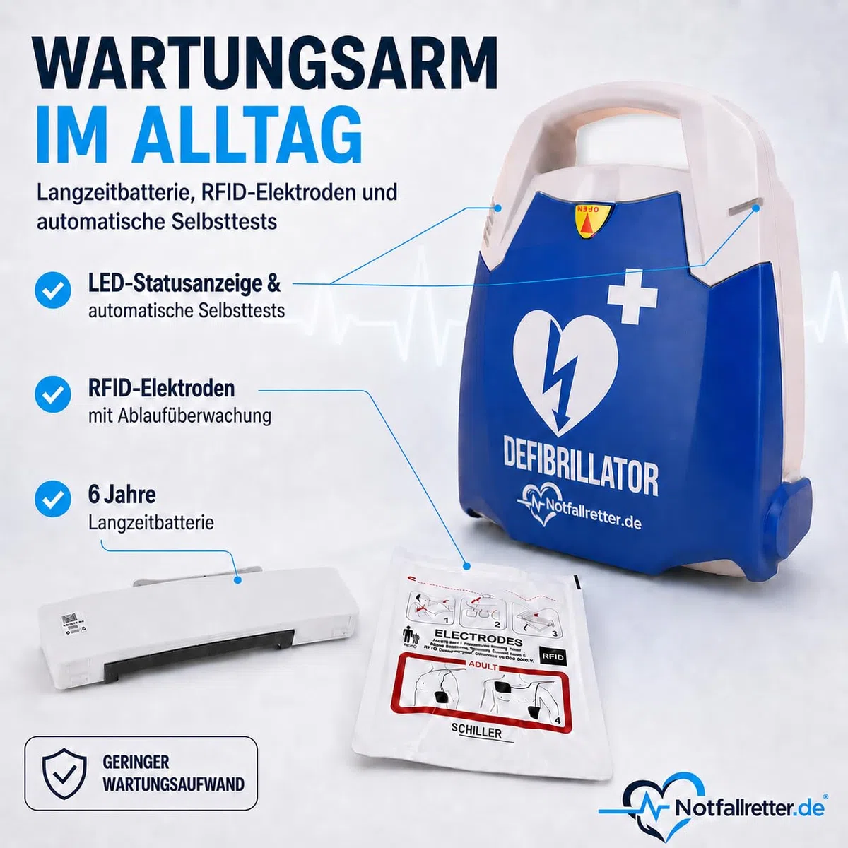 Defibrillator AED Wandschrank Set [10 Jahre Garantie] Erste Hilfe Set, Vollautomat, Autostart, 6 J. Batterie, für Betrieb, Gemeinde, Verein & Praxis, Notfall Ausrüstung Aufbewahrungsbox First Aid Kit