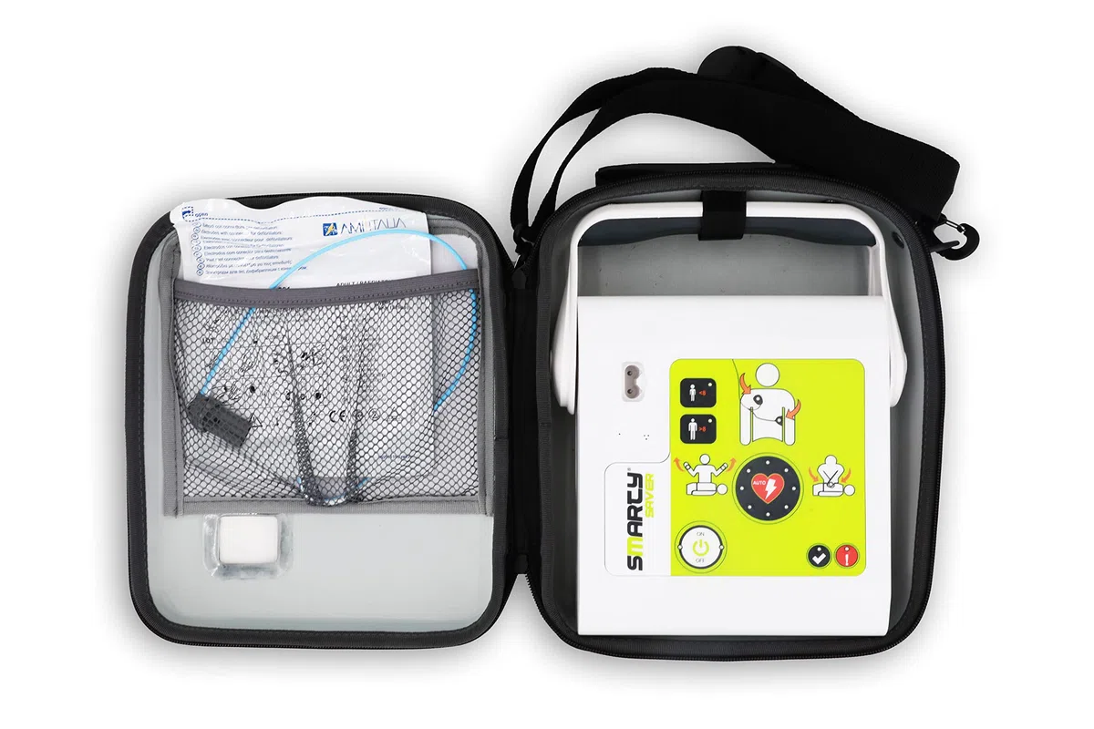 AED Defibrillator SMARTY SAVER, vollautom. Auslösung, Umschalter Erwachsene/Kinder auf Kleinkinder-Modus, Kombi-Elektroden, MDR-zertifiziert