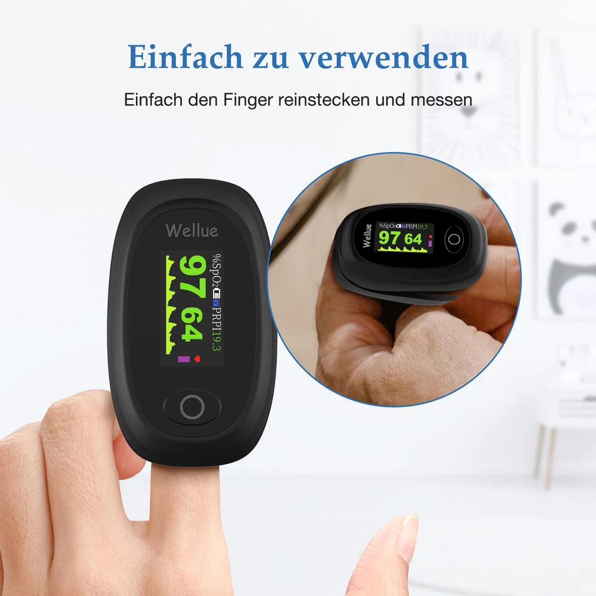 Wellue Bluetooth Pulsoximeter für Erwachsene mit App & Alarmfunktion, Überwachung der Blutsauerstoffsättigung (SpO2) und Herzfrequenz, Inklusive Akku und iOS/Android Kompatibilität