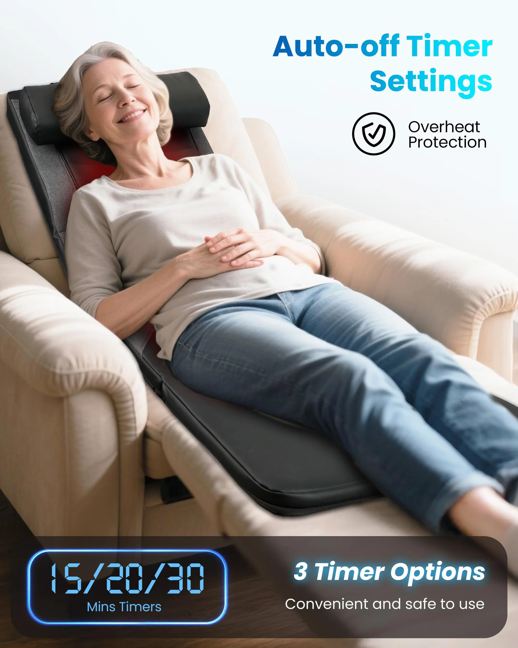 COMFIER Massagematte für den ganzen Körper, Wärmefunktion, Shiatsu-Rückenmassage, tiefenwirksame Knetmassage und Vibration, geeignet für Stuhl, Sofa und Bett, Geschenk für Mama und Papa
