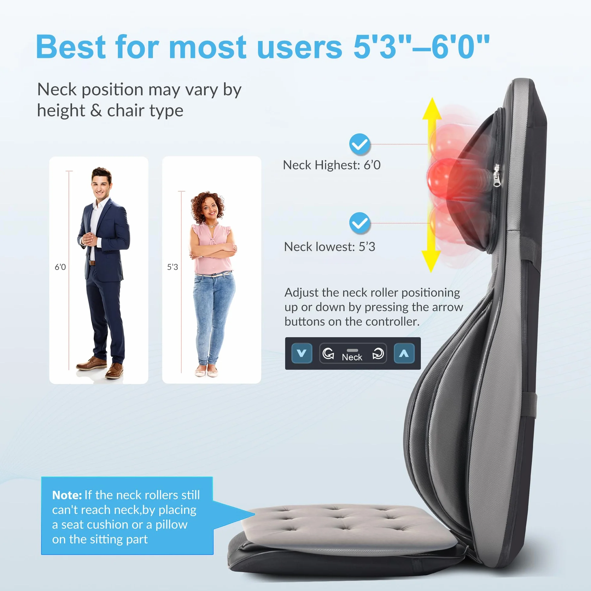 Comfier Shiatsu Rücken und Nacken Massagesitzauflage mit Wärme - 2D / 3D-Knet Massageauflage mit voller Rückenlehne und einstellbarer Luftkompresse, Ganzkörper Massagematte für Damen, Herren