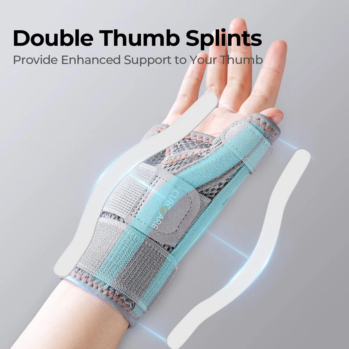CURECARE Daumenschiene, Bequeme CMC-Daumenbandage Rechts & Links (Grau) | Tag- und Nacht-Stütze, Daumenorthese bei CMC, Arthrose, Sehnenscheidenentzündung, Schnappdaumen, Daumensattelgelenk Bandage